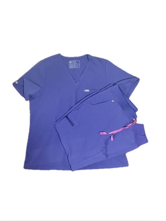 Figs Other - Figs Large Petite Purple Scrub Top & Jogger Set with Pink Drawstring